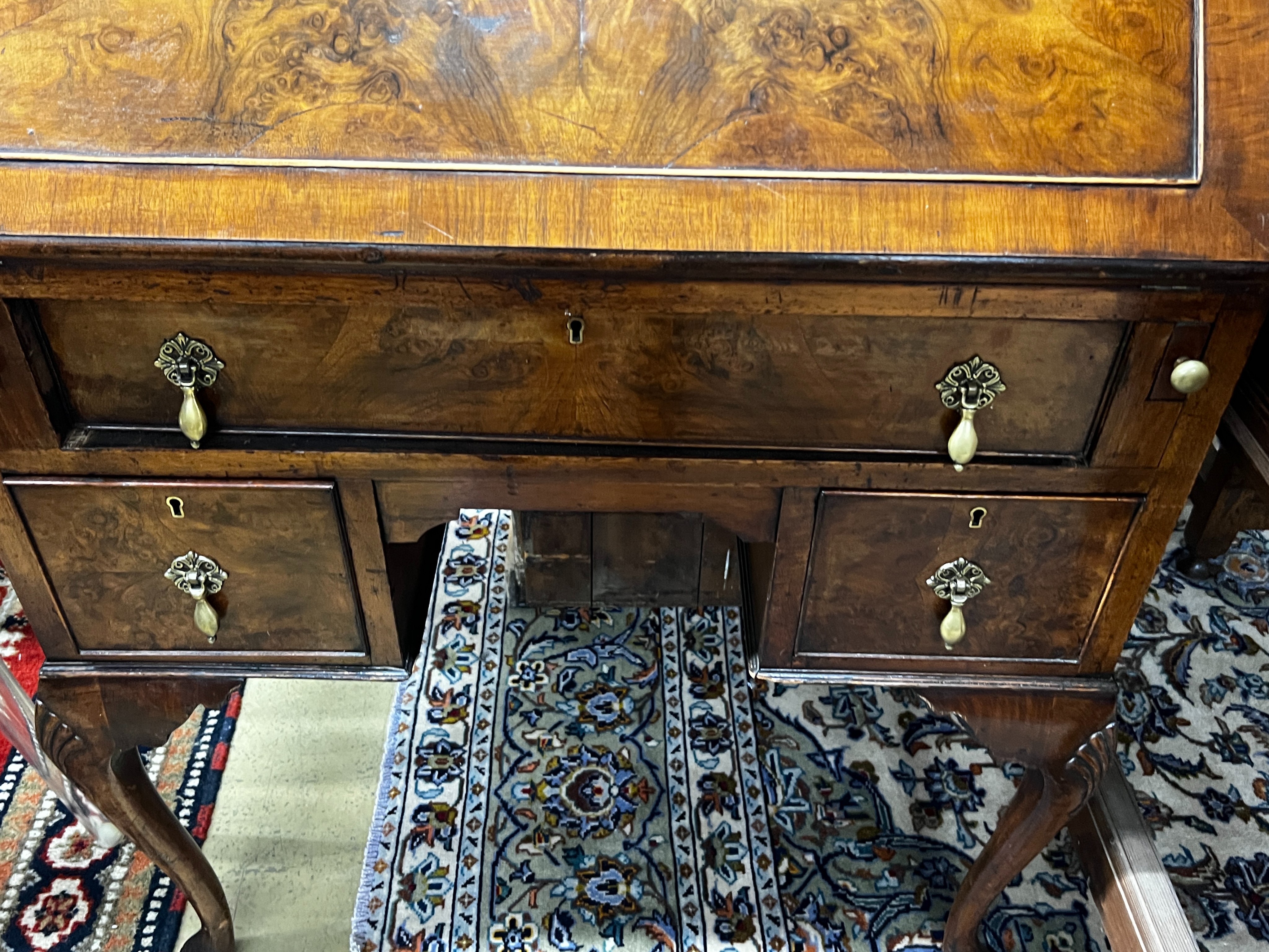 An early 20th century Queen Anne revival walnut bureau, width 76cm, depth 46cm, height 103cm